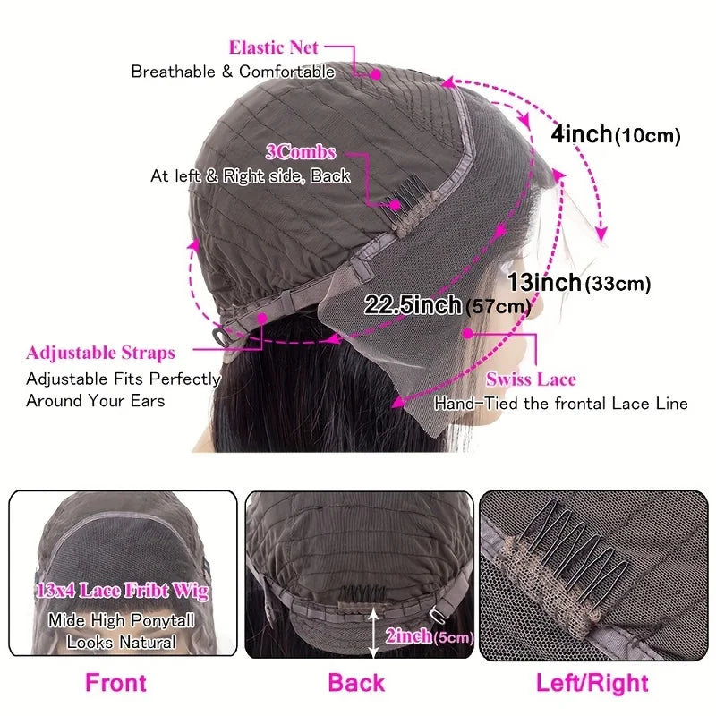30 inch Lace Front Wig Human Hair Body Wave HD Lace Frontal 13x4 180 Density Glueless Wigs Human Hair for Women Natural Black