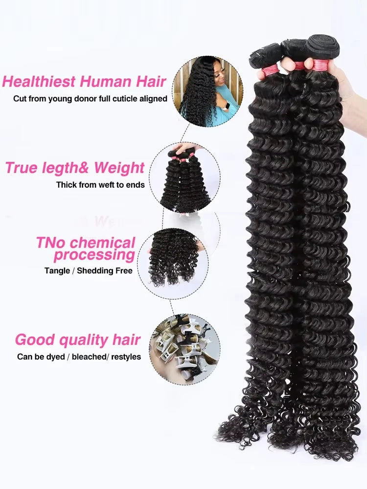 Water Wave Human Hair Bundles Burmese Curly Hair Bundles 1/3/4 Pieces 100% Human Hair Deep Wave Original Natural Hair Extensions