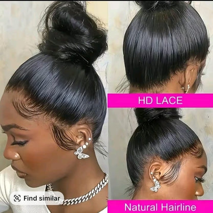 T-K  360 ° Full Lace Front Wig - 200% Density Glueless Straight Hair, Pre-Plucked Hairline, Natural Color, Secure Fit for Ponytails & Buns, Unisex Adult Hairpiece, Versatile Hairpiece, Sleek Hairline, Secure Fit Net