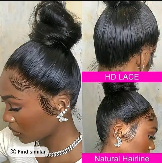 T-K  360 ° Full Lace Front Wig - 200% Density Glueless Straight Hair, Pre-Plucked Hairline, Natural Color, Secure Fit for Ponytails & Buns, Unisex Adult Hairpiece, Versatile Hairpiece, Sleek Hairline, Secure Fit Net
