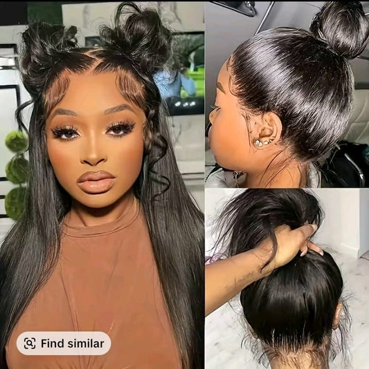 T-K  360 ° Full Lace Front Wig - 200% Density Glueless Straight Hair, Pre-Plucked Hairline, Natural Color, Secure Fit for Ponytails & Buns, Unisex Adult Hairpiece, Versatile Hairpiece, Sleek Hairline, Secure Fit Net
