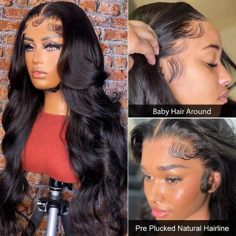 30 inch Lace Front Wig Human Hair Body Wave HD Lace Frontal 13x4 180 Density Glueless Wigs Human Hair for Women Natural Black