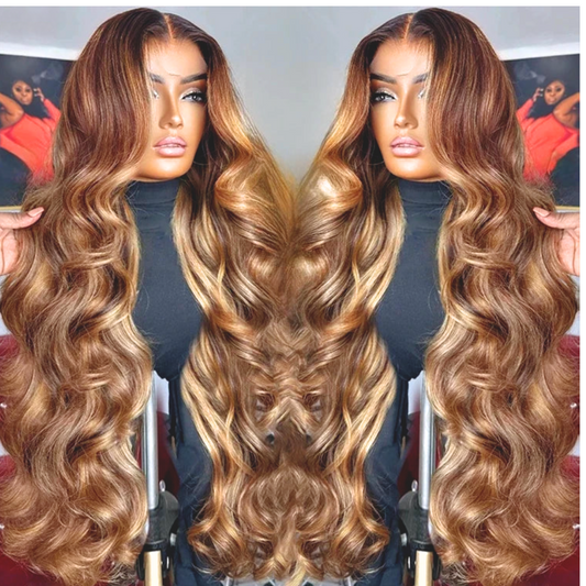Wholesale Highlight Pre Plucked Glueless HD Lace Frontal Wig Human Hair Body Wave Ombre Colored Honey Blonde Lace Front Wigs