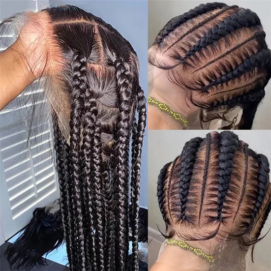 Best Selling Braided Wigs Lace Front Human Hair Transparent HD Lace Wigs Wholesale Peruvian Hair Full Lace Wig with Baby Hair