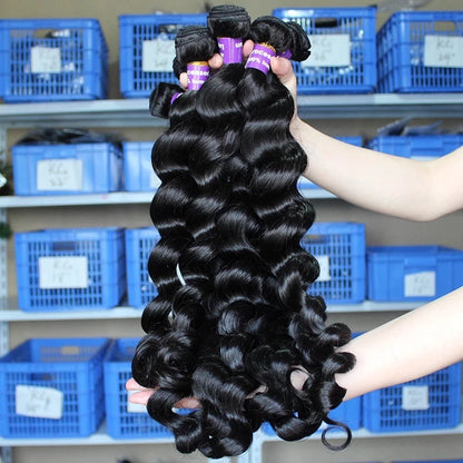 30 Inch 15a Grade Natural Black Loose Wave Human Hair Bundles 1 pcs $12 for wholesale Hair Weft Extensions