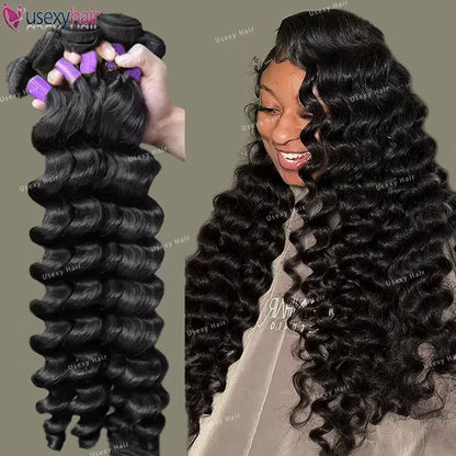 30 Inch 15a Grade Natural Black Loose Wave Human Hair Bundles 1 pcs $12 for wholesale Hair Weft Extensions