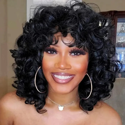 Afro Kinky Curly Wigs With Bangs for Black Women High Temperature African Synthetic Ombre Glueless Cosplay Wigs