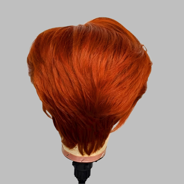 Pre Plucked Indian Virgin Ginger Orange 13x1Transparent Lace Front Wig Straight Short Pixie Cut Human Hair Wigs for Black Women