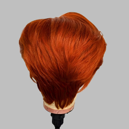 Pre Plucked Indian Virgin Ginger Orange 13x1Transparent Lace Front Wig Straight Short Pixie Cut Human Hair Wigs for Black Women