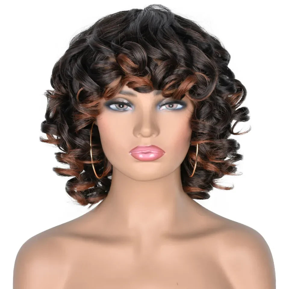 Afro Kinky Curly Wigs With Bangs for Black Women High Temperature African Synthetic Ombre Glueless Cosplay Wigs