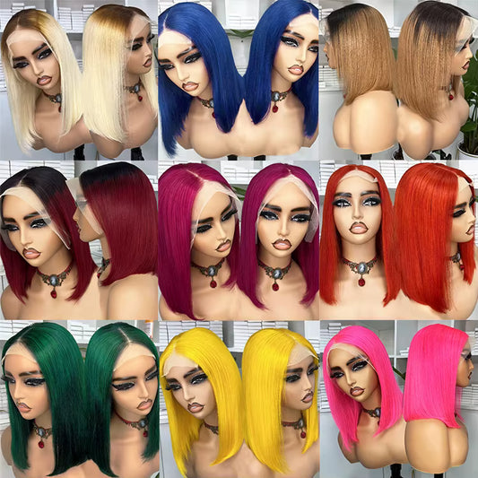 Pre Plucked Indian Virgin Ginger Orange 13x1Transparent Lace Front Wig Straight Short Pixie Cut Human Hair Wigs for Black Women