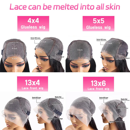 Glueless Bone Straight 4X4 Hd Lace Frontal Wig 13X6 13X4 Black Lace Front Wig Human Hair 5x5 Natural Brazilian Transparent Wigs