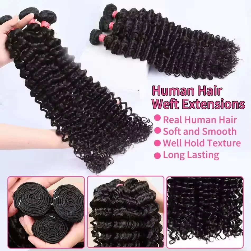 Burmese Curly Bundles Human Hair 30 34 Inch Deep Wave Raw Hair Bundles 100% Unprocessed Double Weft Hair Extensions Weave