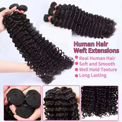 Burmese Curly Bundles Human Hair 30 34 Inch Deep Wave Raw Hair Bundles 100% Unprocessed Double Weft Hair Extensions Weave