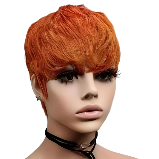 Ginger Color Short Peruvian Hair Wig with Bangs Orange Color full machine made Wig Short Human Hair  Wigs