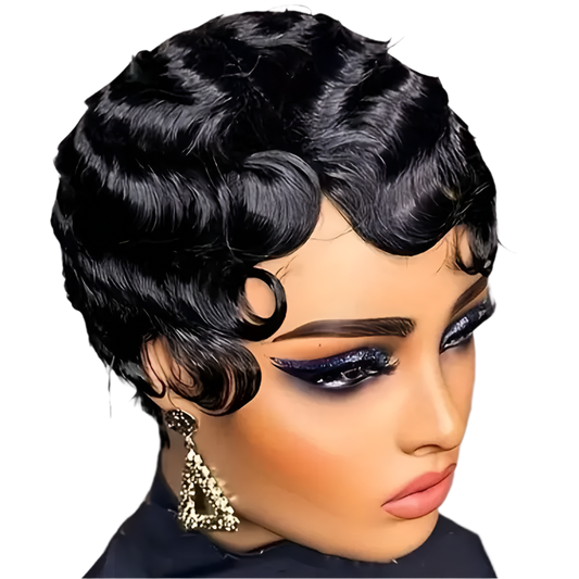 Short Finger Wave Wig Human Hair Wig For Women Brown Short Ocean Wave Wig Pixie Cut Wigs for Woman Natural Color