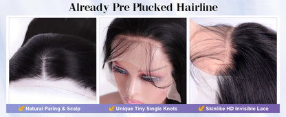 40 Inch 360 Full Lace Wig Straight HD Lace Front Human Hair Wigs 220Density Brazilian Remy Lace Frontal Human Hair Wig For Women