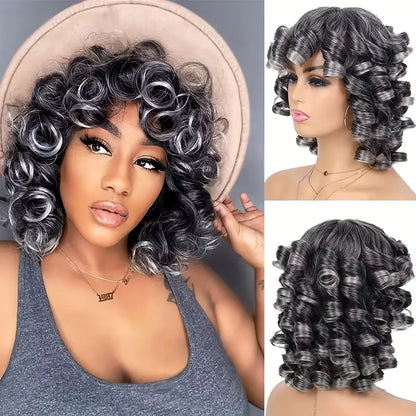 Afro Kinky Curly Wigs With Bangs for Black Women High Temperature African Synthetic Ombre Glueless Cosplay Wigs