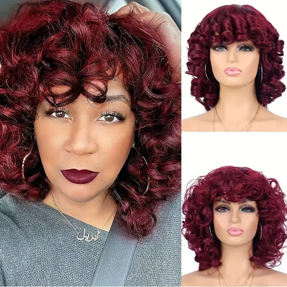 Afro Kinky Curly Wigs With Bangs for Black Women High Temperature African Synthetic Ombre Glueless Cosplay Wigs